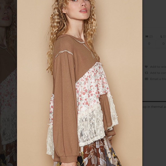 POL Brown and Cream Floral Lace Top - Picture 3 of 5